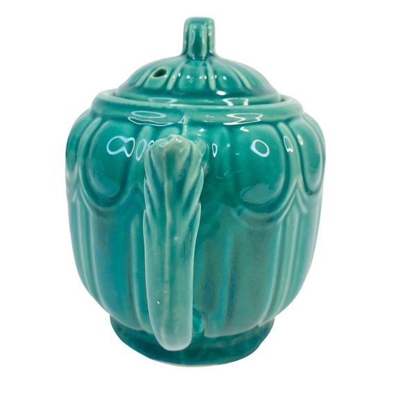 “SOLD” Vintage Shawnee Tea Pot MCM Ribbed Drape Pottery USA 1940s 40s Green - Picture 5 of 11